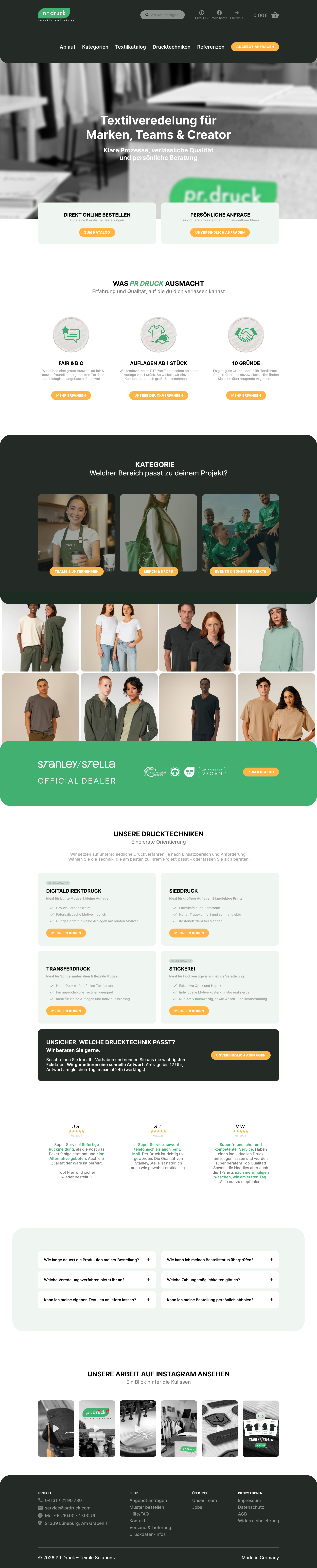 pr.druck Website, komplette Seite